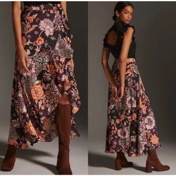 Maeve by Anthropologie Dresses & Skirts - Anthropologie Maeve Ruffled Wrap Maxi Skirt Hi-Low Hem – Purple Floral – XS